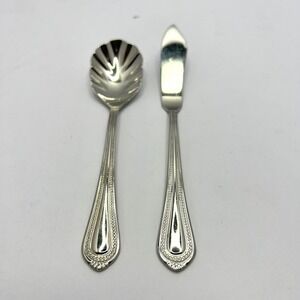 Wallace Silver Chatham Bead Sugar Shell Spoon and Butter Spreader Set Stainless